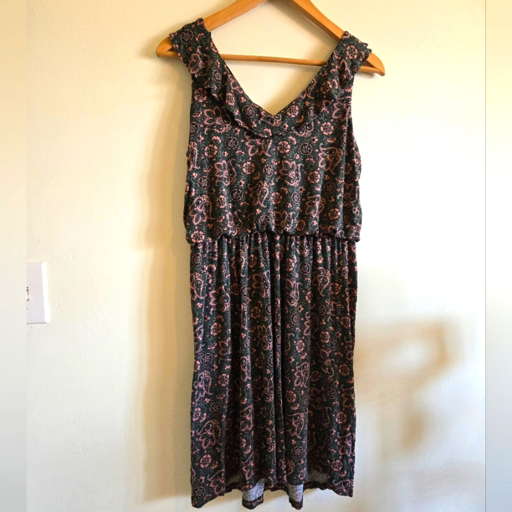 Ann Taylor Size XS Hunter Green & Pink Dress